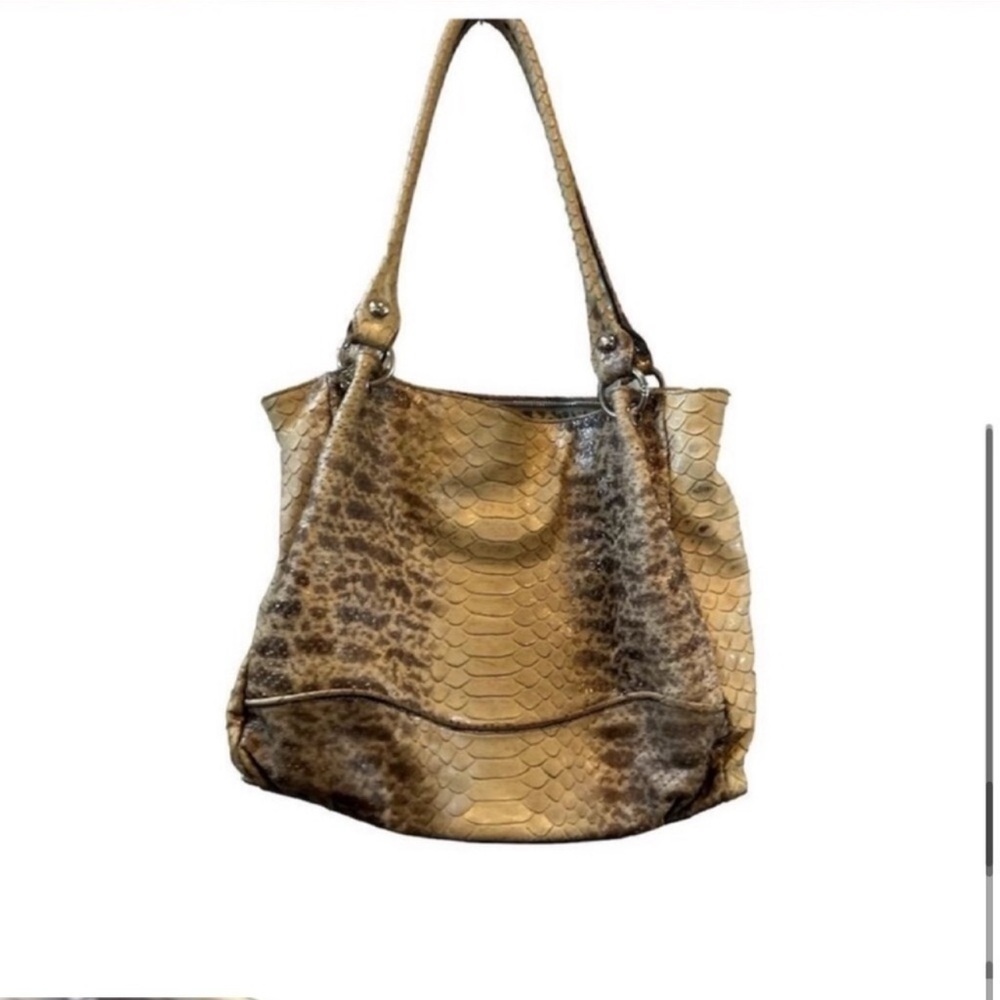 Cavalcanti Women's Brown Leather Tote Bag Reptile Embossing Casual - Picture 6 of 15